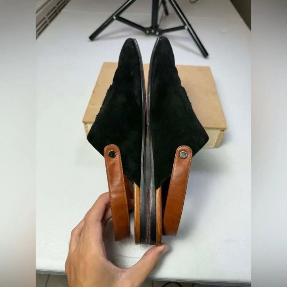 Christian Louboutin Black Suede, Leather Mule Slingback Flats Sandals 41 / 8